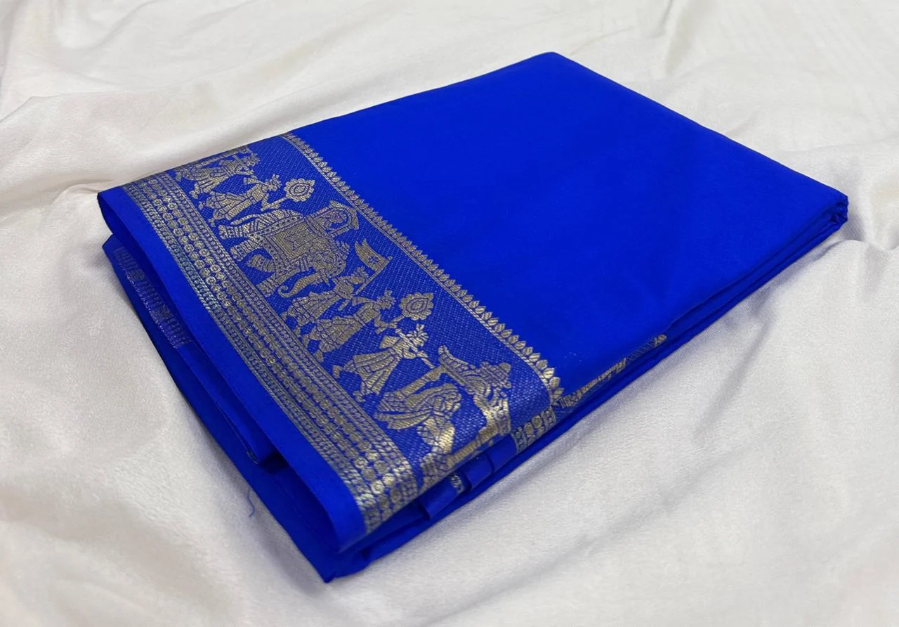 Vermilion Orange Mysore Crepe Silk Saree